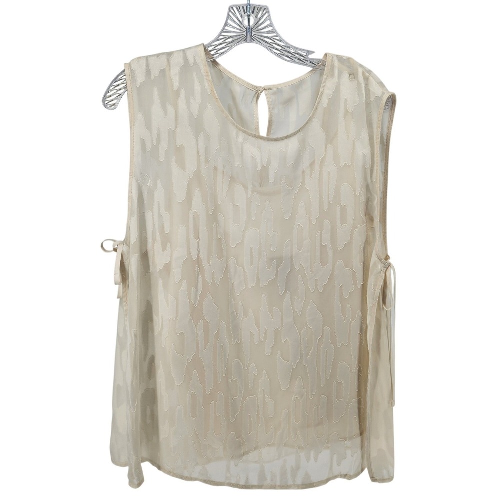 Calvin Klein‎ Womens XL Cream Layered Burnout Sleeveless Blouse Side Tie NWT